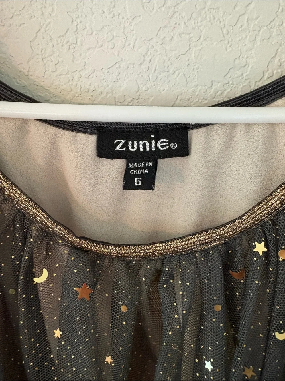 Zunie GIrls Tulle Gold Stars and Moon Glitter Sparkle Dress Ruffle Sleeve Party